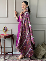 Wine Embroidered Viscose Chanderi Suit Set