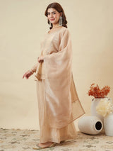 Cream Crunchy Silk Embroidered Sharara Suit Set