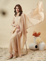 Cream Crunchy Silk Embroidered Sharara Suit Set