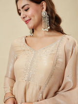 Cream Crunchy Silk Embroidered Sharara Suit Set