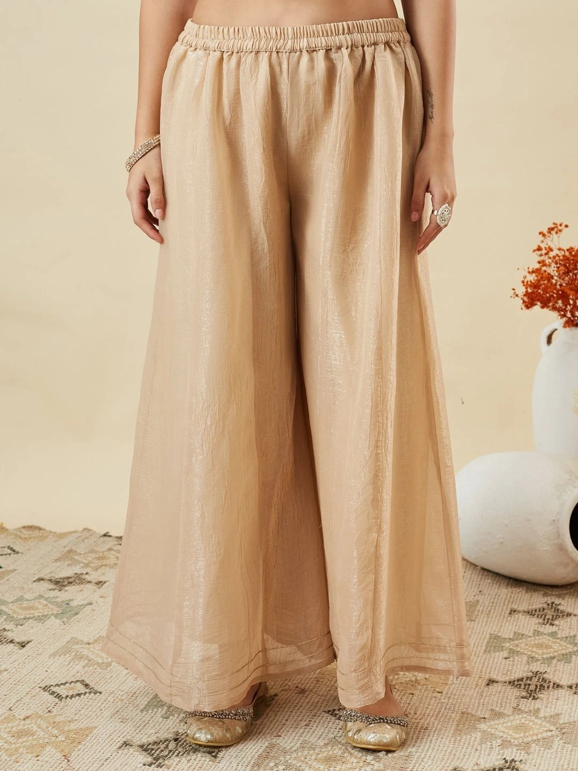 Cream Crunchy Silk Embroidered Sharara Suit Set