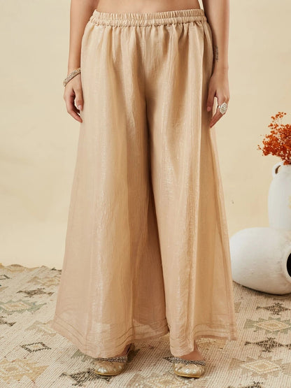 Cream Crunchy Silk Embroidered Sharara Suit Set