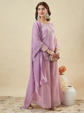 Lavendar Crunchy Silk Embroidered Sharara Suit Set