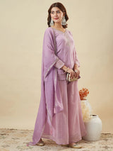Lavendar Crunchy Silk Embroidered Sharara Suit Set