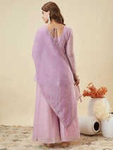 Lavendar Crunchy Silk Embroidered Sharara Suit Set