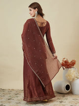 Maroon Crunchy Silk Embroidered Sharara Suit Set