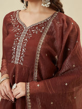 Maroon Crunchy Silk Embroidered Sharara Suit Set