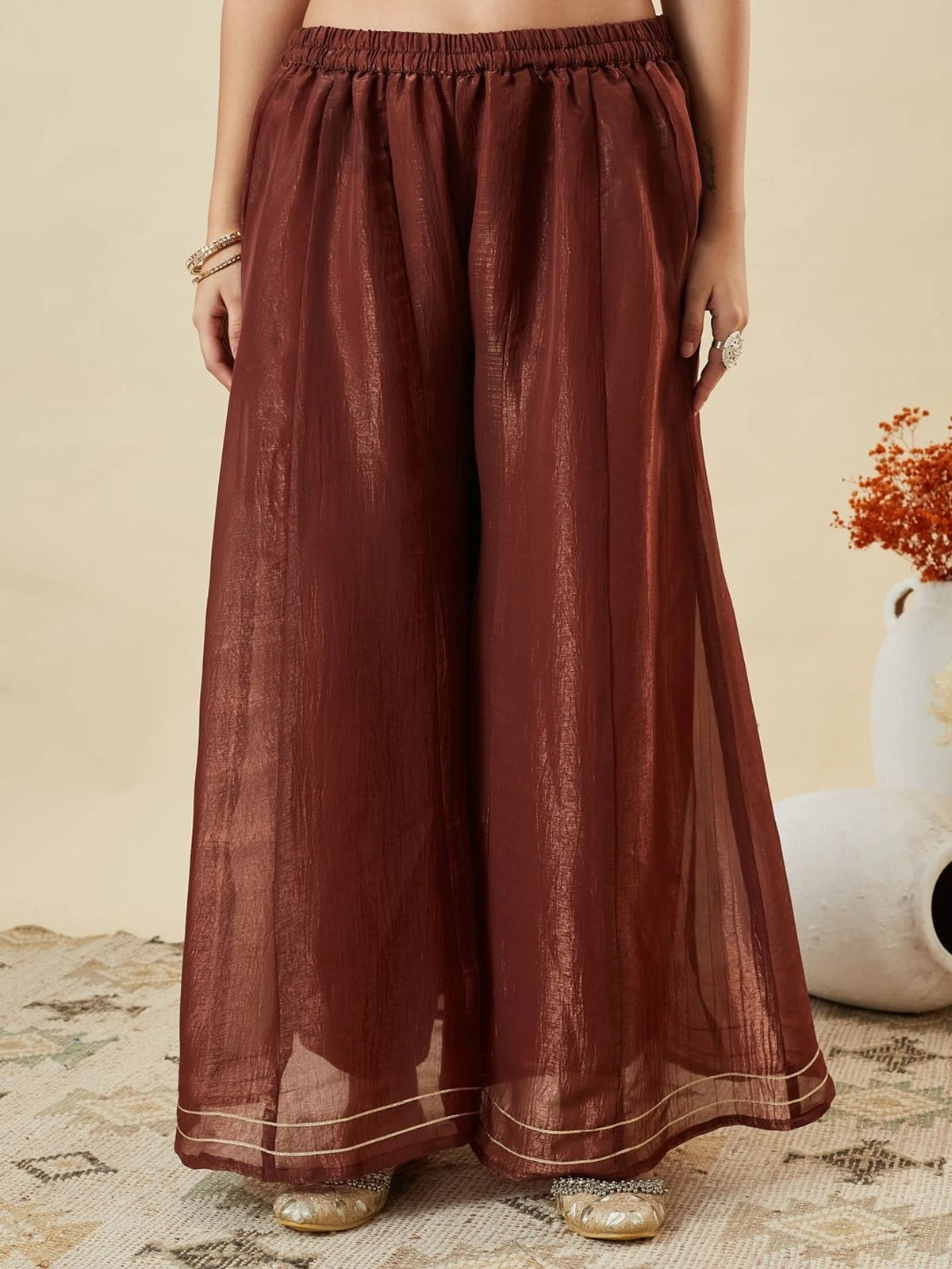 Maroon Crunchy Silk Embroidered Sharara Suit Set