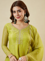 Lemon Crunchy Silk Embroidered Sharara Suit Set