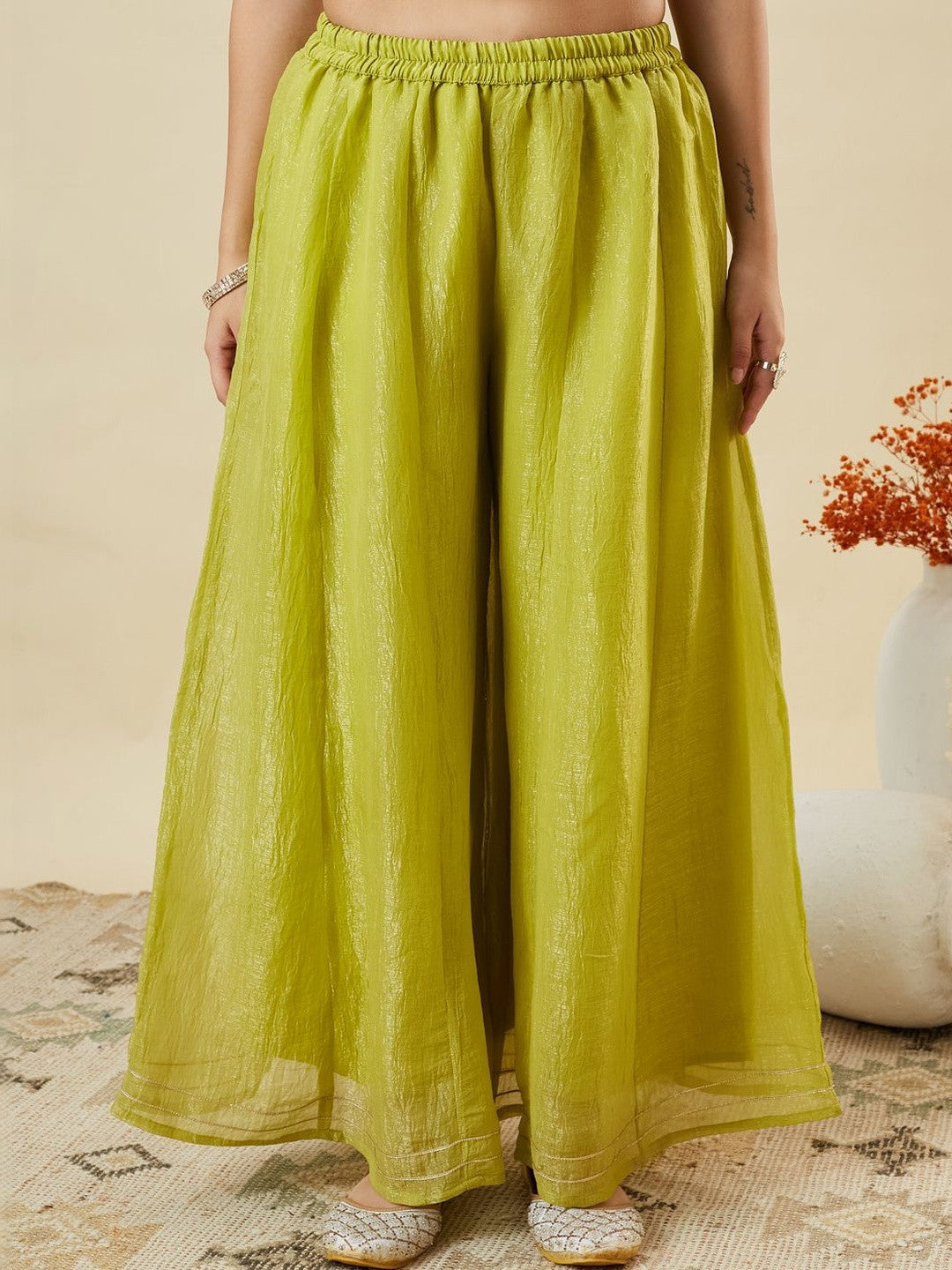 Lemon Crunchy Silk Embroidered Sharara Suit Set
