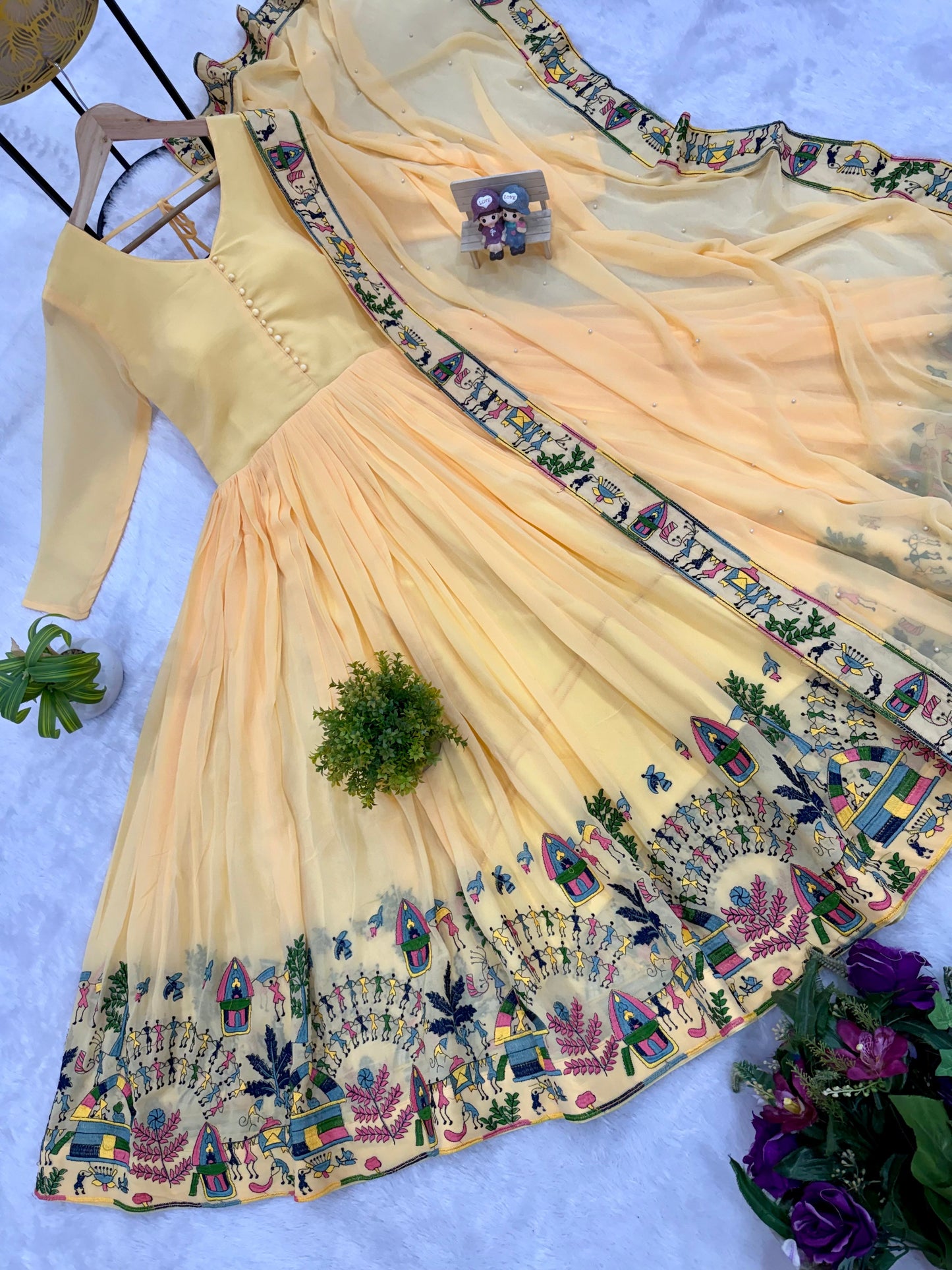 Sunlit Marigold Embroidered Faux Georgette Anarkali Set