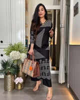 Black Geometric Printed Kurti Pant Set