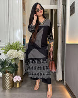 Black Geometric Printed Kurti Pant Set