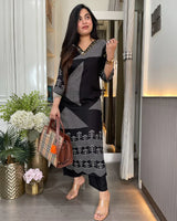Black Geometric Printed Kurti Pant Set