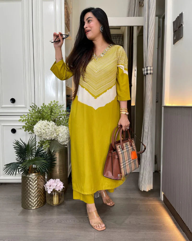 Mustard Yellow Designer Kurti Pant Set