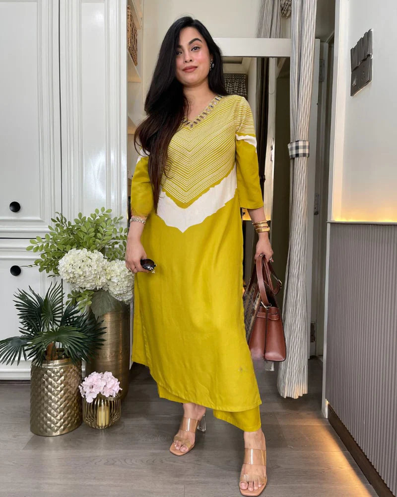 Mustard Yellow Designer Kurti Pant Set