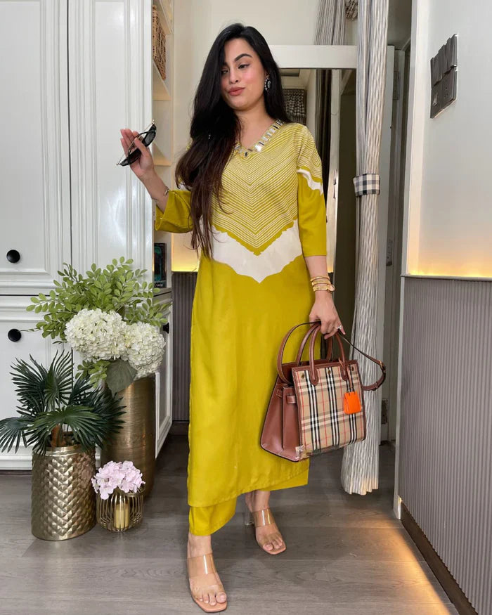 Mustard Yellow Designer Kurti Pant Set