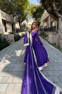 Purple Blooming Fabric Anarkali Kurti Set