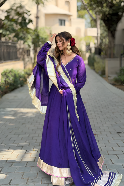 Purple Blooming Fabric Anarkali Kurti Set