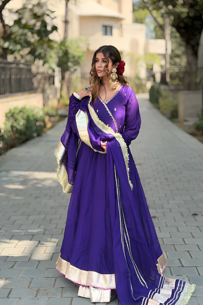 Purple Blooming Fabric Anarkali Kurti Set