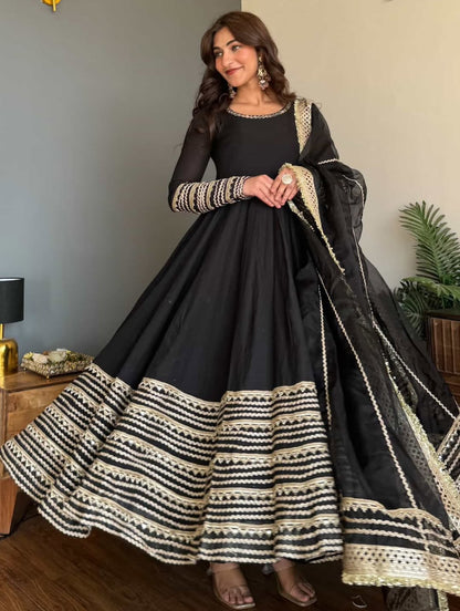 Black Rayon Anarkali Kurti Set