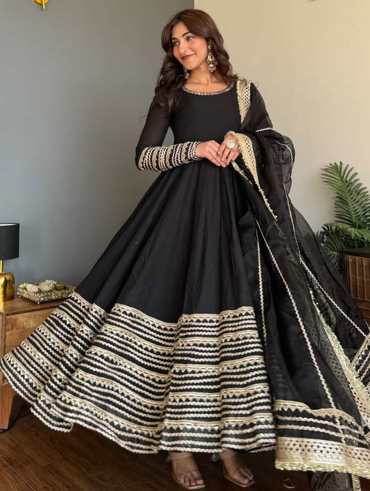 Black Rayon Anarkali Kurti Set