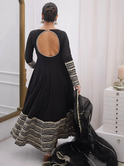Black Rayon Anarkali Kurti Set