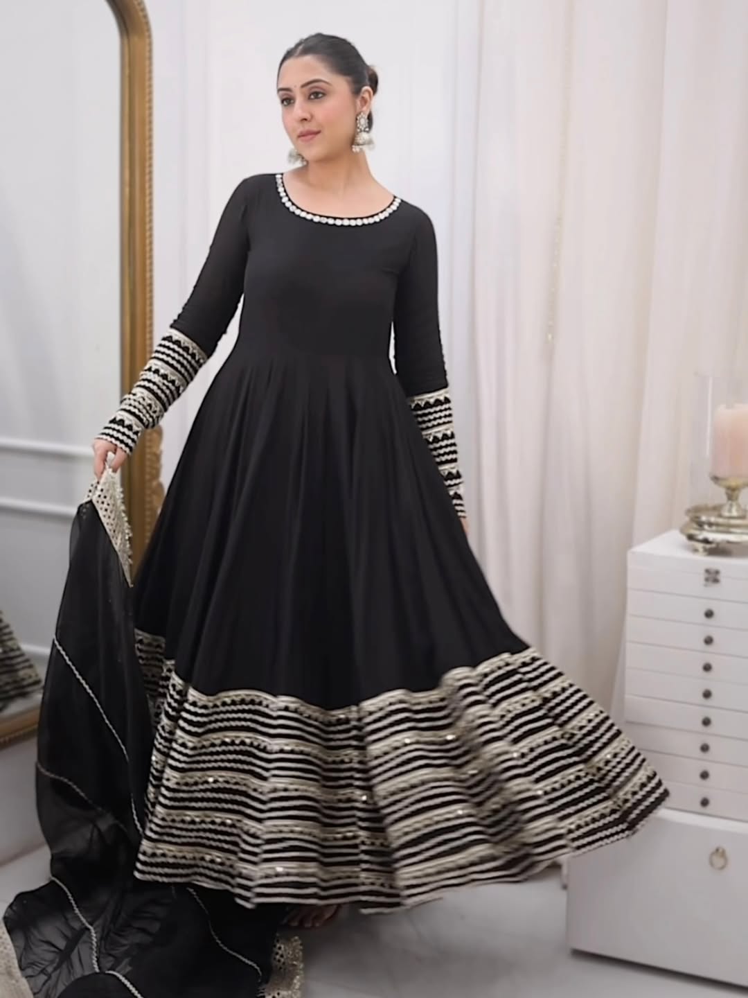 Black Rayon Anarkali Kurti Set