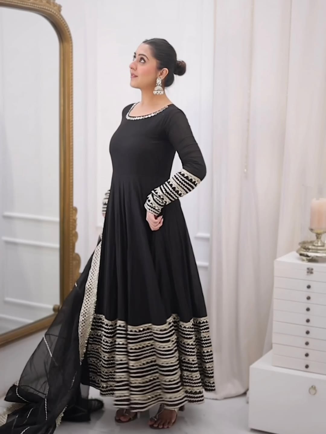 Black Rayon Anarkali Kurti Set