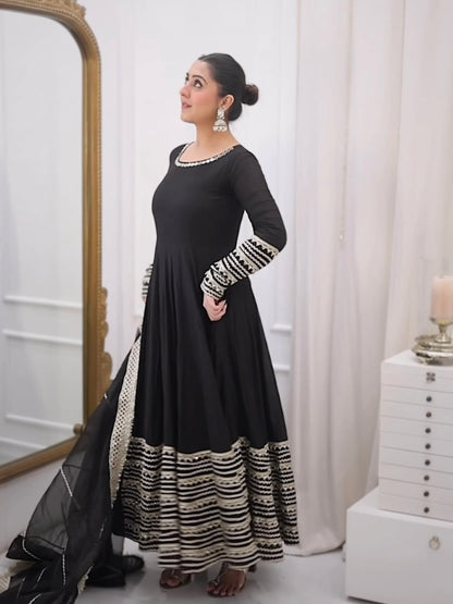 Black Rayon Anarkali Kurti Set