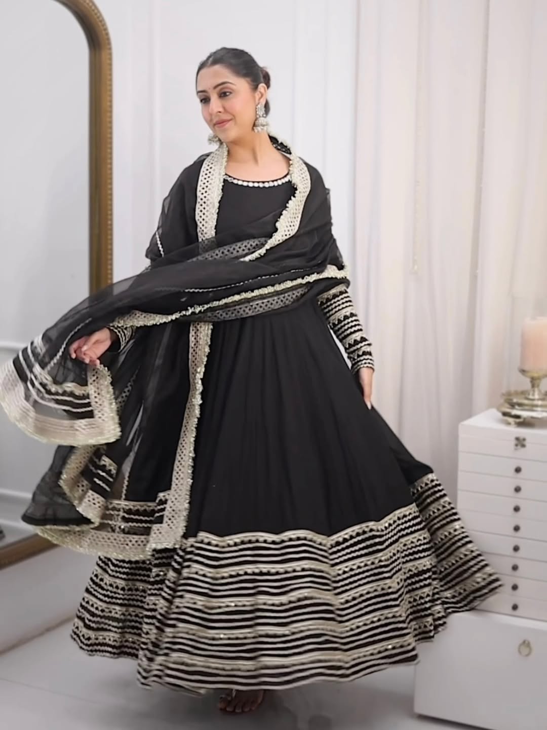 Black Rayon Anarkali Kurti Set