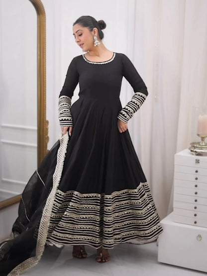 Black Rayon Anarkali Kurti Set