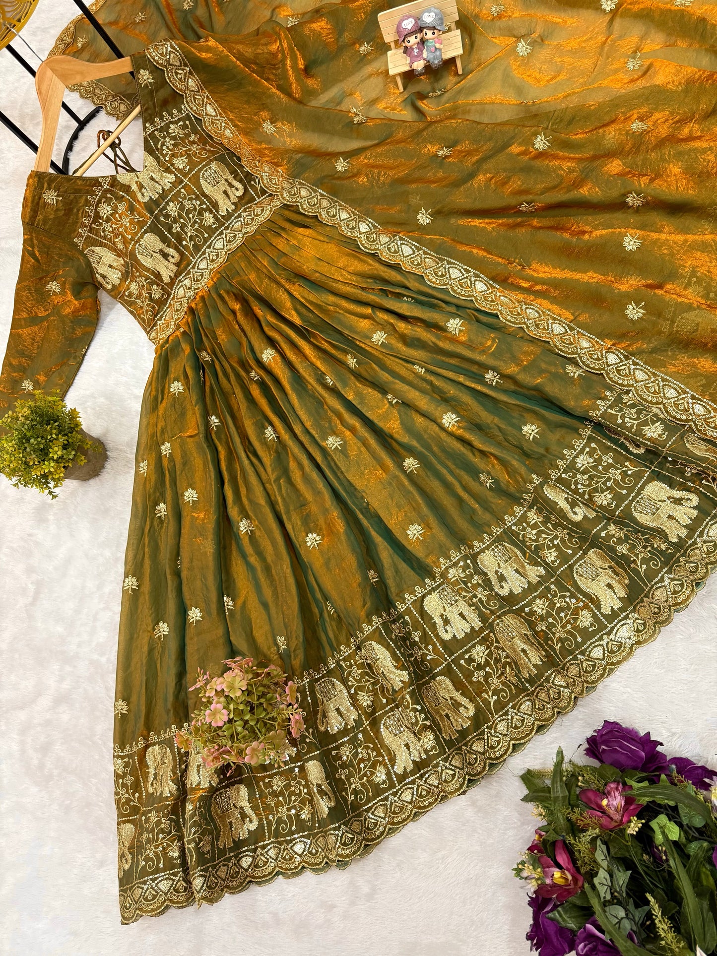 Olive Emerald Royale Anarkali Gown Set