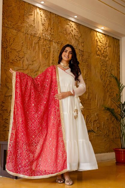 Ivory Ruby Ruffle Gown with Dupatta Set
