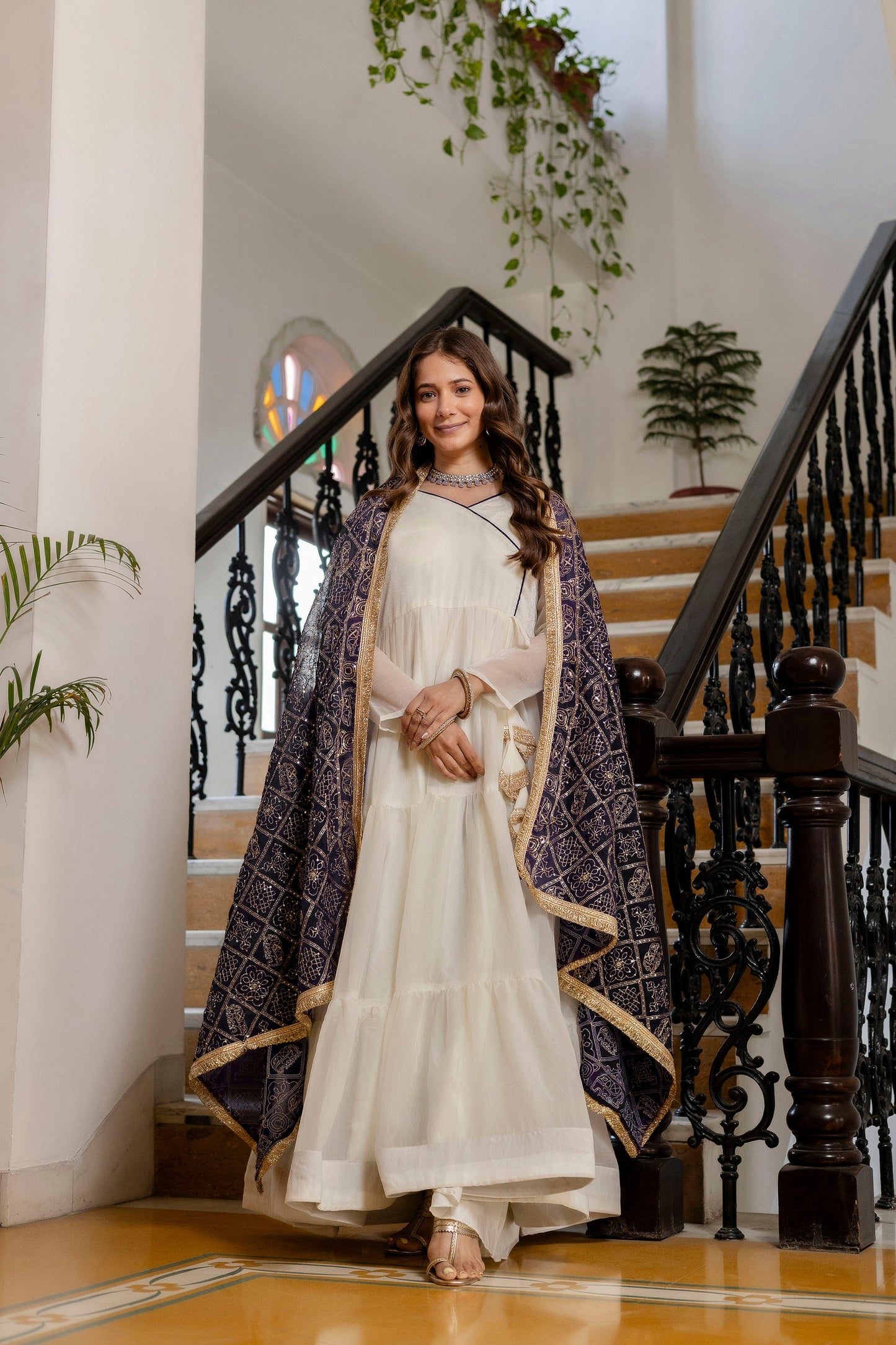 Ivory Sapphire Ruffle Gown with Dupatta Set