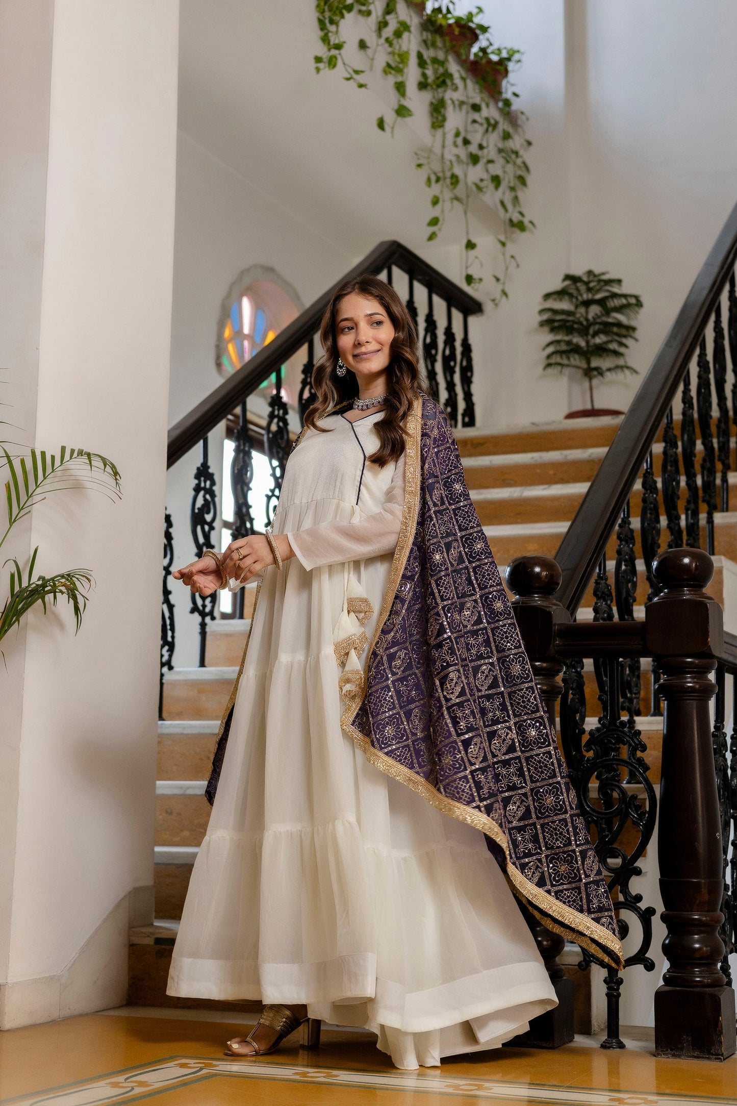 Ivory Sapphire Ruffle Gown with Dupatta Set