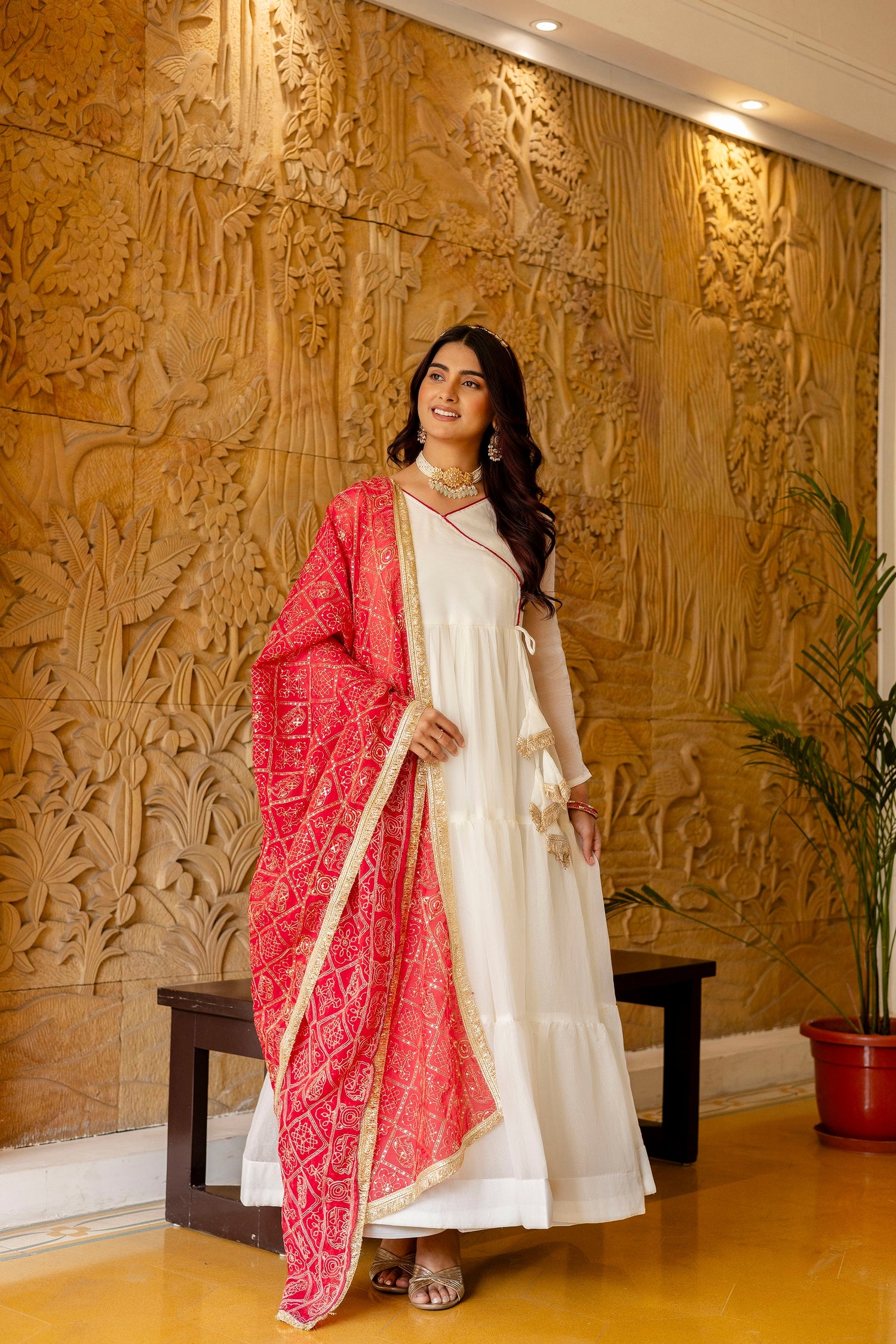 Ivory Ruby Ruffle Gown with Dupatta Set