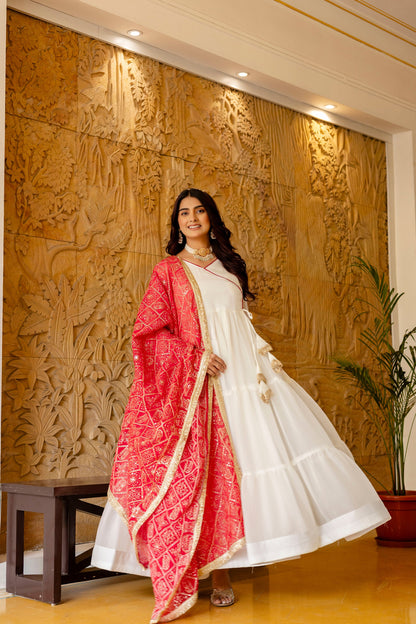 Ivory Ruby Ruffle Gown with Dupatta Set