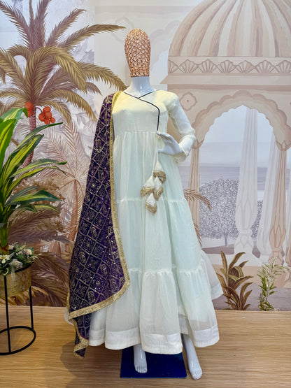 Ivory Sapphire Ruffle Gown with Dupatta Set