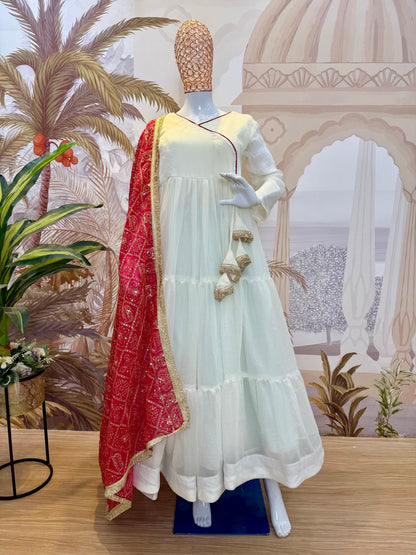 Ivory Ruby Ruffle Gown with Dupatta Set