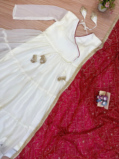 Ivory Ruby Ruffle Gown with Dupatta Set