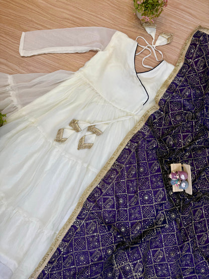 Ivory Sapphire Ruffle Gown with Dupatta Set