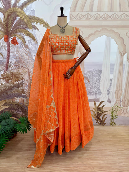 Orange Bloosom Georgette Lehenga Set