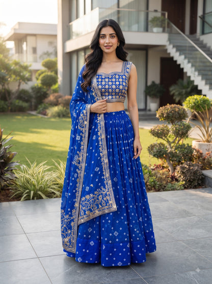 Navy Azure Royale Georgette Lehenga Set