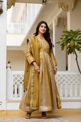 Golden Viscose Banarasi Silk Embroidered Gown