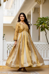 Golden Viscose Banarasi Silk Embroidered Gown