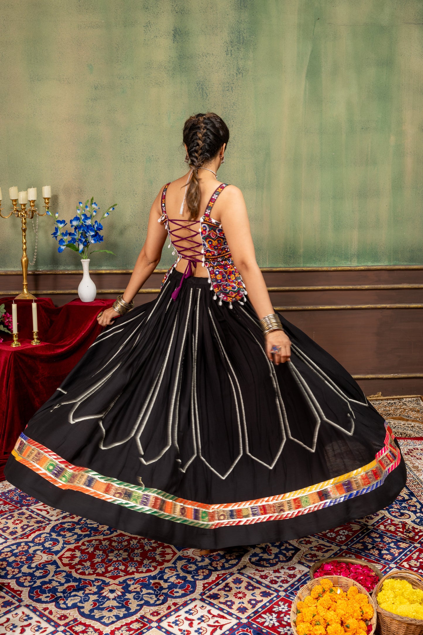 Noor Black Kutchi Embroidered Lehenga Set