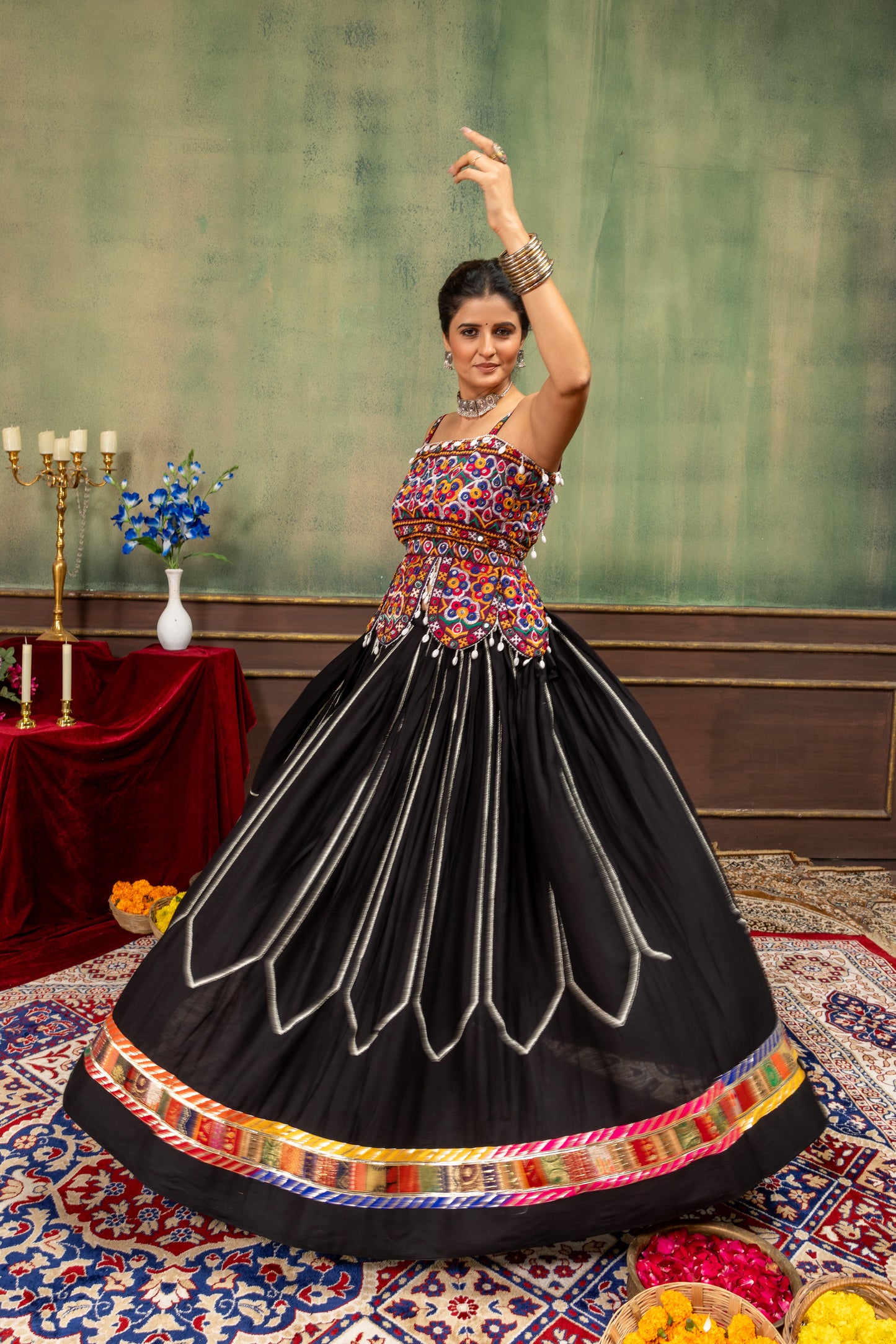 Noor Black Kutchi Embroidered Lehenga Set