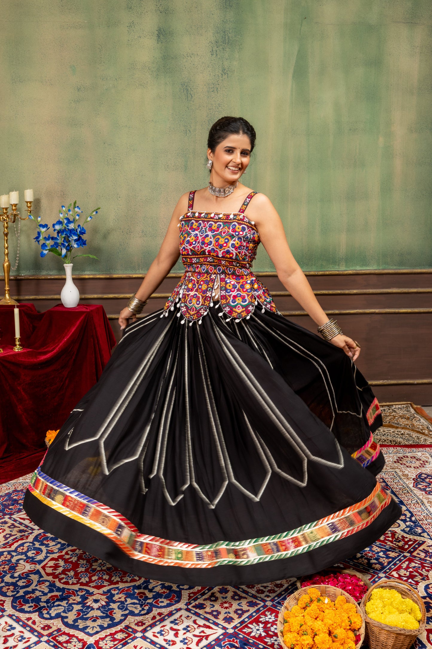 Noor Black Kutchi Embroidered Lehenga Set