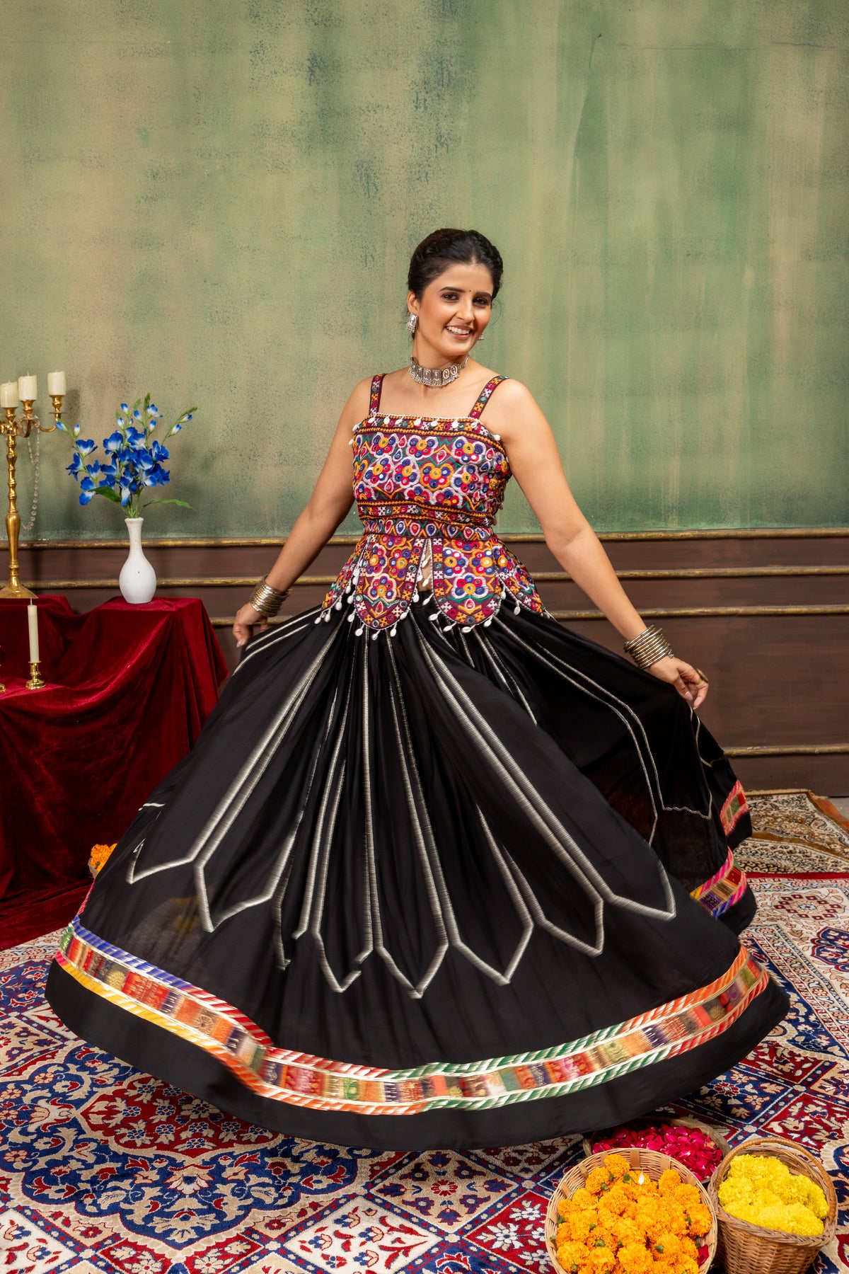 Noor Black Kutchi Embroidered Lehenga Set